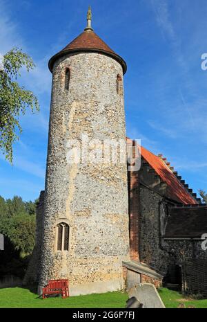 Bawburgh, Norfolk, runde Turmkirche, Kirchen, 11. Jahrhundert, Mittelalter, Architektur, England, Großbritannien Stockfoto