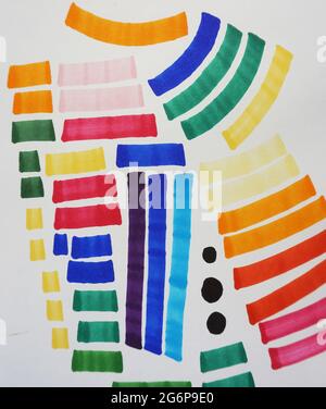Üben Sie das Zeichnen von farbigen Linien mit copic-Marker und handgemalten Original-Impressionismus-Meisterwerken kreative Malermalerei Skizze bunt Stockfoto