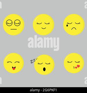 Eine Reihe von Vektorbildern mit unterschiedlichen Emotionen. Niedliche Emoticons auf grauem Hintergrund Stock Vektor