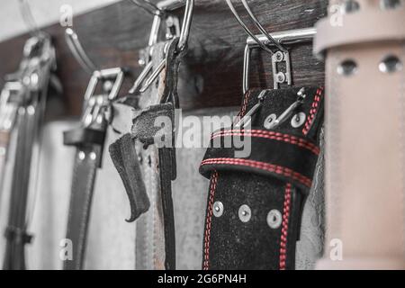 Viele Belts Gewichtheber . Nahaufnahme Stockfoto