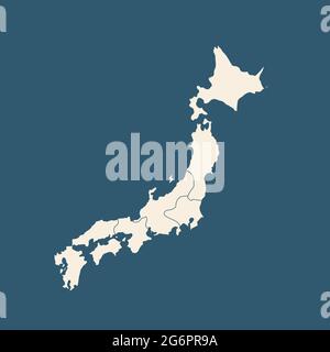 Karte von Japan in hoher Detailauflösung isoliert auf Blau. Netzlinien und -Punkte bilden die Karte von Japan. Stock Vektor