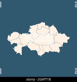 Kasachische Karte, isoliert auf weißem Hintergrund. Schwarze Kartenvorlage, flache Erde. Vereinfachte Weltkarte mit rund Stock Vektor