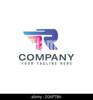 Buchstabe R mit Flügel. Vorlage für Logo, Etikett, Emblem, Schild, Stempel. Vektorgrafik. Stock Vektor