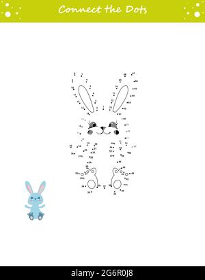Wir zeichnen ein Kaninchen. Punkt zu Punkt. Zeichnen Sie eine Linie. Spiel für Kleinkinder. Lernzahlen für Kinder. Arbeitsblatt zur Entwicklung von Schulungen. Isolierte Vektordarstellung. Stock Vektor