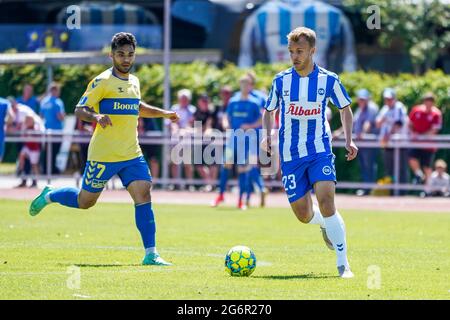 Nyborg, Dänemark. Juli 2021. Troels Klove (23) von ob, gesehen während eines Testmatches zwischen Odense Boldklub und Broendby IF im Nyborg Idraetspark in Nyborg. (Foto: Gonzales Photo/Alamy Live News Stockfoto