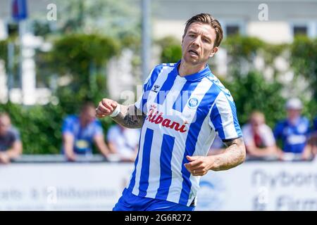 Nyborg, Dänemark. Juli 2021. Mart Lieder (9) von ob, gesehen während eines Testmatches zwischen Odense Boldklub und Broendby IF im Nyborg Idraetspark in Nyborg. (Foto: Gonzales Photo/Alamy Live News Stockfoto