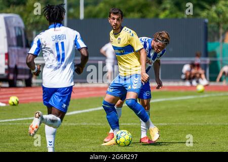 Nyborg, Dänemark. Juli 2021. Andrija Pavlovic (9) aus Broendby, WENN er während eines Testmatches zwischen Odense Boldklub und Broendby IF im Nyborg Idraetspark in Nyborg gesehen wurde. (Foto: Gonzales Photo/Alamy Live News Stockfoto