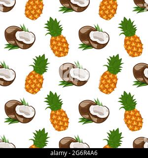 Nahtloses Muster mit Kokosnuss und Ananas Stock Vektor