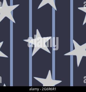Nahtloses Vektor-Wiederholungsmuster mit Sternen und Streifen auf Blau. Wunderschöne Zimmerdekoration für kleine Jungen. Kinder Tapete Design für Jungen. Stock Vektor