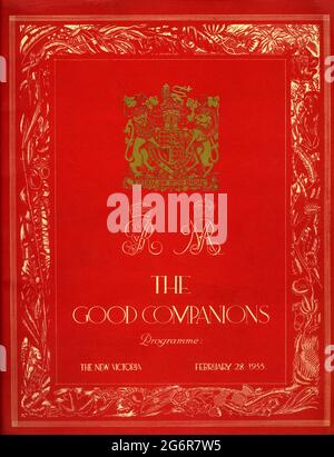 Titelbild des Deluxe-Programms für eine Gala-Matinee-Performance in Anwesenheit von King George V und Queen Mary am 28. Februar 1933 im New Victoria Cinema in London von JESSIE MATTHEWS JOHN GIELGUD und EDMUND GWENN in THE GOOD COMPANIONS 1933 Regisseur VICTOR SAVILLE Roman J.B. Priestley Gaumont British Film Corporation / Welsh-Pearson Stockfoto