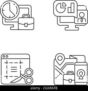 Lineare Symbole für die Überwachung von Fernarbeiten eingestellt Stock Vektor
