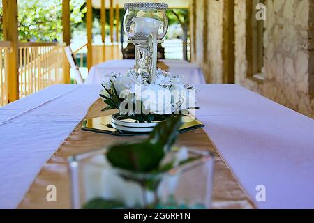 Tischdecke für Hochzeiten Stockfoto