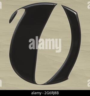 Grafik mit schwarz lackiertem Hochglanz-Großbuchstaben U als Monogramm Stockfoto