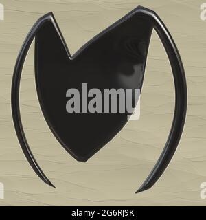 Grafik mit schwarz lackiertem Hochglanz-Großbuchstaben M als Monogramm Stockfoto
