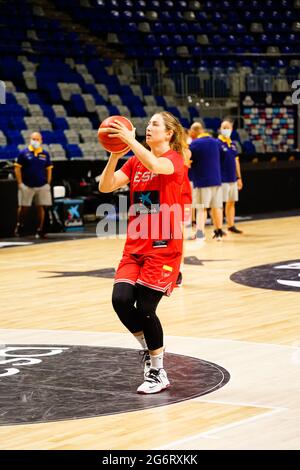 Malaga, Spanien. Juli 2021. Leonor Rodriguez wurde während des Trainings der spanischen Basketballnationalmannschaft in Malaga vor den Olympischen Spielen in Tokio 2020 in Aktion gesehen. Kredit: SOPA Images Limited/Alamy Live Nachrichten Stockfoto