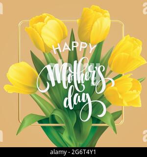 Happy Mothers typografischen Hintergrund mit Haufen von Frühlingszwiespen Blumen. Stock Vektor