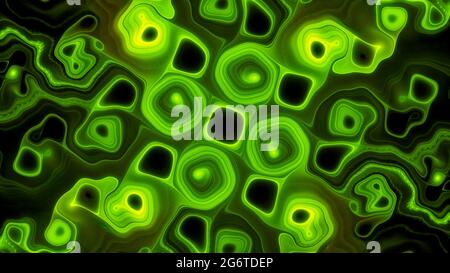 Grün leuchtendes Gnarl fraktal, computergenerierter abstrakter Hintergrund, 3D-Rendering Stockfoto