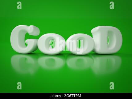 Gutes Wort auf grünem Hintergrund.3D Illustration. Stockfoto