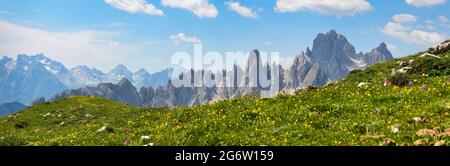 unesco Welterbe, dolomiten in europa, Panoramabild zur gruppo dei cadini torre siorpaes. Wunderschön Stockfoto