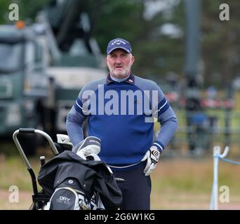 North Berwick, Großbritannien. Juli 2021. Der ehemalige Fußballspieler Alan McInally während des Prom-Starts bei den abrdn Scottish Open im Renaissance Club, North Berwick, Schottland. Kredit: SPP Sport Pressefoto. /Alamy Live News Stockfoto