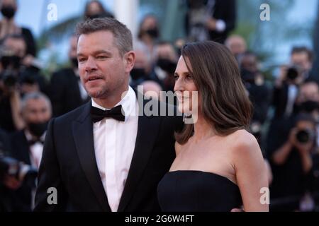 Matt Damon und Camille Cottin nahmen an der Stillwater Premiere im Rahmen der 74. Internationalen Filmfestspiele von Cannes am 08. Juli 2021 in Cannes, Frankreich, Teil. Foto von Aurore Marechal/ABACAPRESS.COM Stockfoto