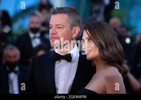 Matt Damon und Camille Cottin nahmen an der Stillwater Premiere im Rahmen der 74. Internationalen Filmfestspiele von Cannes am 08. Juli 2021 in Cannes, Frankreich, Teil. Foto von Aurore Marechal/ABACAPRESS.COM Stockfoto
