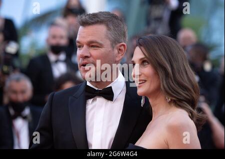 Matt Damon und Camille Cottin nahmen an der Stillwater Premiere im Rahmen der 74. Internationalen Filmfestspiele von Cannes am 08. Juli 2021 in Cannes, Frankreich, Teil. Foto von Aurore Marechal/ABACAPRESS.COM Stockfoto