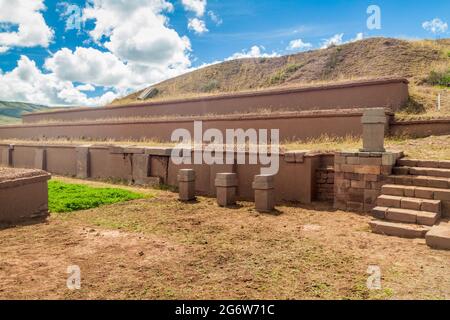 Ruinen von Tiwanaku, Bolivien. Tiwanaku ist eine alte Stadt in der Nähe des Titicacasees. Stockfoto