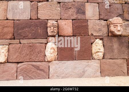 Detail der Kalasasaya-Struktur in Tiwanaku (Tiahuanaco), präkolumbianische archäologische Stätte, Bolivien Stockfoto