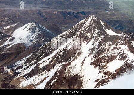 Blick von der Spitze des Berges Huayna Potosi (6088 m) in Bolivien. Cordillera Real Bergkette. Stockfoto
