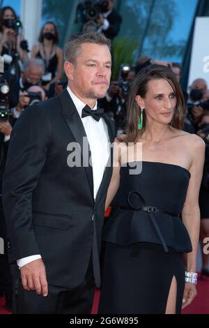Matt Damon und Camille Cottin nahmen an der Stillwater Premiere im Rahmen der 74. Internationalen Filmfestspiele von Cannes am 08. Juli 2021 in Cannes, Frankreich, Teil. Foto von Aurore Marechal/ABACAPRESS.COM Stockfoto