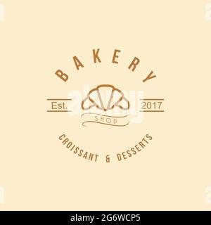 Croissant und Desserts Logo, Bakery Logo Vintage Design Vektor Illustration Icon Stock Vektor