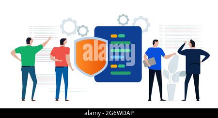 Code Security Shield Symbol Online-Programmierung sichere Technologie Programmierer arbeiten an der Verschlüsselung von Dateninformationen in digitalen Stock Vektor