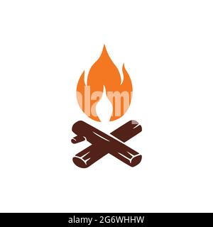 Campfire Logo für Mountain Camping Adventure. Vektor Vintage Illustration Stock Vektor