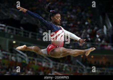 Aktenfoto vom 09-08-2016 der US-Amerikanerin Simone Biles. Ausgabedatum: Freitag, 9. Juli 2021. Stockfoto