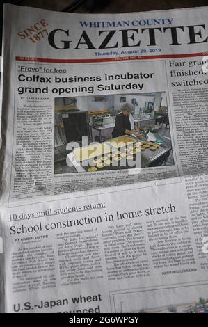 Lewiston/Idaho/USA / 05. September 2019 / Whitman County gazette veröffentlicht seit 1877 jeden donnerstag im rular amerca Palouse washington, USA (Foto. Francis Dean/Deanpices) Stockfoto