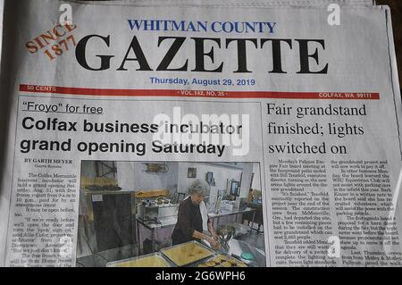 Lewiston/Idaho/USA / 05. September 2019 / Whitman County gazette veröffentlicht seit 1877 jeden donnerstag im rular amerca Palouse washington, USA (Foto. Francis Dean/Deanpices) Stockfoto