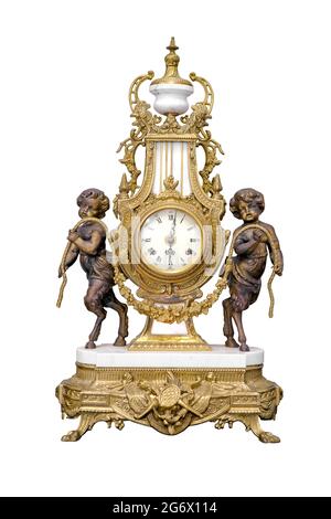 Antike goldene Uhr isoliert auf weißem Hintergrund Stockfoto