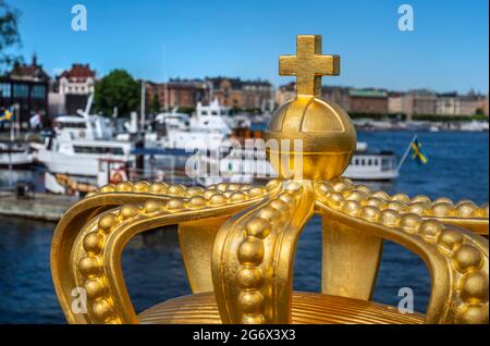 Krone auf Skeppsholmsbron, Stockholm Stockfoto