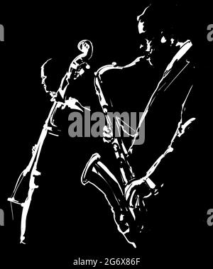 Jazz, Saxophon und Kontrabass in einem Nachtclub - Vektordarstellung Stock Vektor