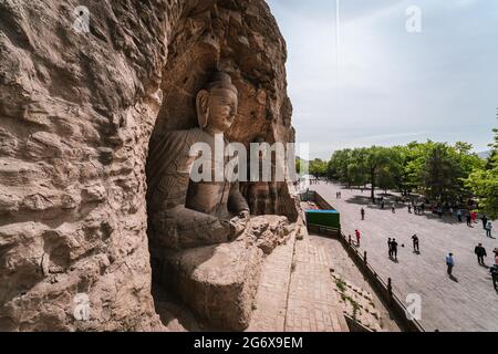 Buddhistische Höhlen und Skulpturen in den Yungang Grotten, Shanxi, China Stockfoto