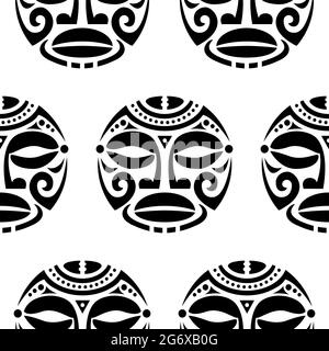 Polynesische Maori Gesicht Tattoo Vektor nahtlose Muster, hawaiianische Mann oder Frau Tribal repetitive Design Stock Vektor