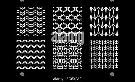 Set aus sechs quadratischen Schwarz-Weiß-Nahtlosen Mustern. Monochrome Geometrische Ornamente. Vektorgrafik Stock Vektor