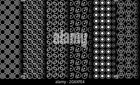 Satz von nahtlosen Schwarz-Weiß-Mustern. Trendige Ornamente. Abgerundete Kollektion. Vektorgrafik Stock Vektor