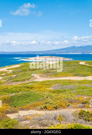 Cabras (Italien) - die touristische Küstenstadt in Sardinien Region und Insel, mit Strand, Sinis Halbinsel und Tharros archäologischen Stätte. Stockfoto