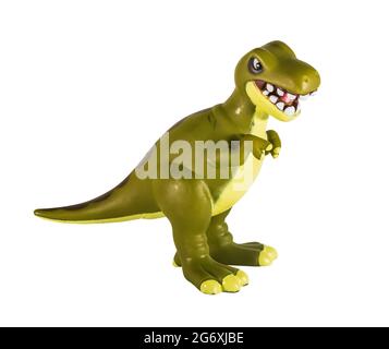 Kunststoff grün Dinosaurier Spielzeug, Tyrannosaurus isoliert auf weißem Hintergrund Stockfoto