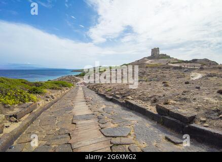 Cabras (Italien) - die touristische Küstenstadt in Sardinien Region und Insel, mit Strand, Sinis Halbinsel und Tharros archäologischen Stätte. Stockfoto