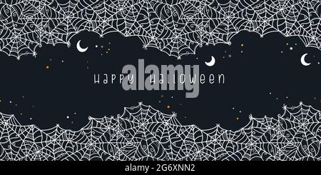 Handgezeichnete Spinnennetz nahtlose Muster, gruselige Halloween-Hintergrund, ideal für Banner, Tapeten, Verpackung - Vektor-Design Stock Vektor