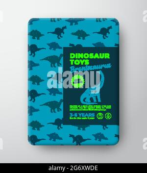 Label-Vorlage Für Dinosaurier-Spielzeug. Design-Layout Für Abstrakte Vektorverpackungen. Handgezeichnete Brontosaurus-Skizze mit uraltem Reptil-Craetures-Muster Stock Vektor