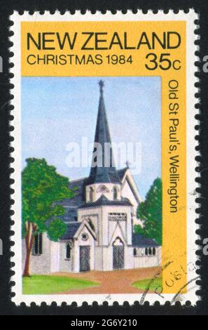 NEUSEELAND - UM 1984: Stempel gedruckt von Neuseeland, zeigt Kirche, um 1984 Stockfoto